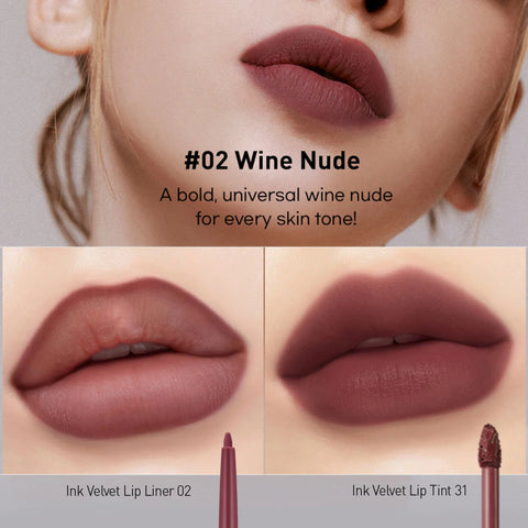 Peripera Ink Velvet Lip Tint + Liner Set 02 Wine Nude